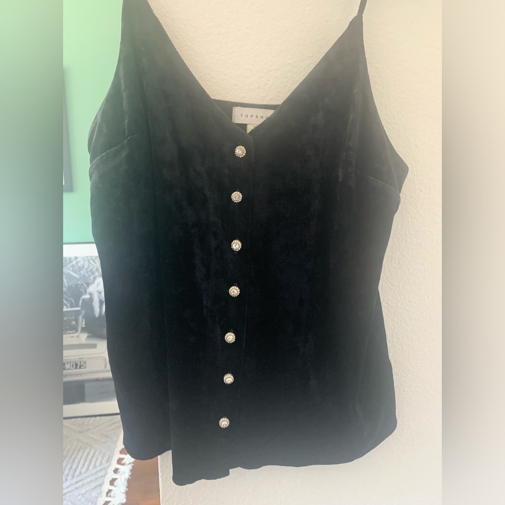 Topshop Black Velvet Camisole & Flared Pants Set - Size US 4